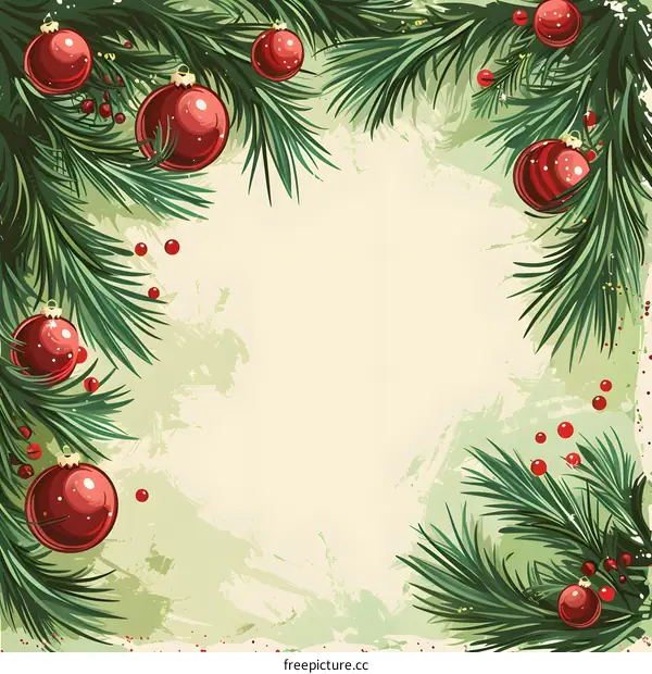 Christmas background with fir branches and red balls