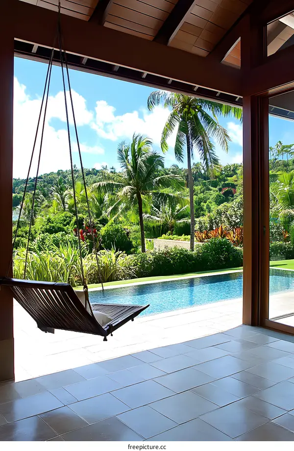 Tropical Patio with Swing and Swimming Pool