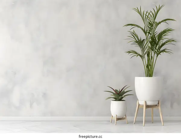 White Wall with Two Plants in Pots