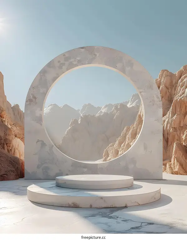 Minimalist Stone Archway with Mountains in Background