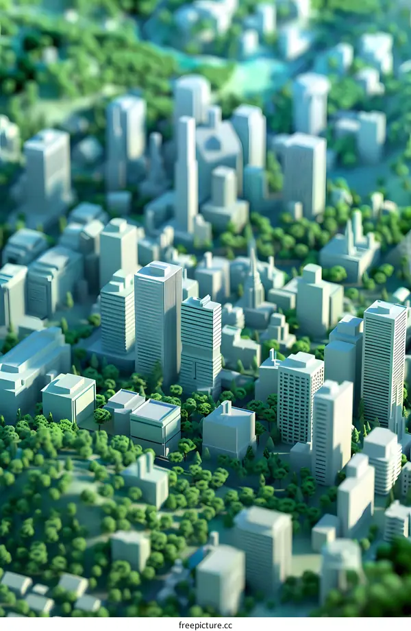 Aerial View of a City with Green Trees