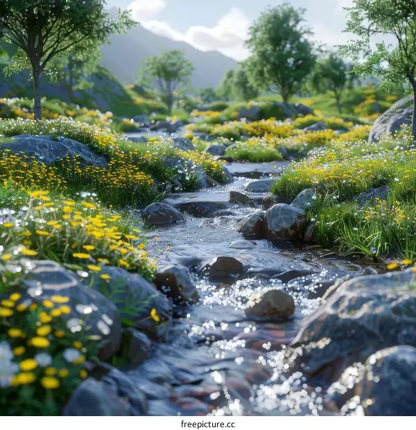River Meandering through a Verdant Meadow