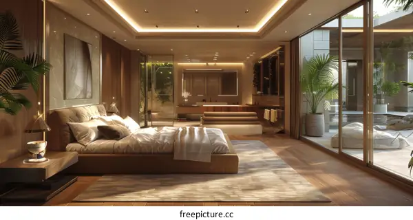 Luxury Modern Bedroom with Garden View