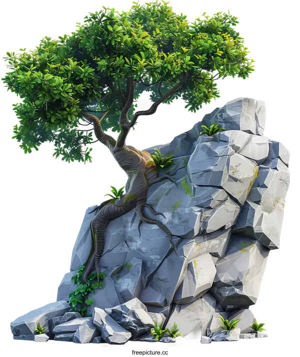 [Transparent Background PNG]Tree Growing on a Rock