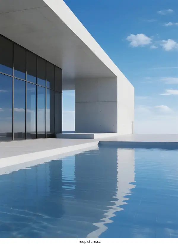 Modern Minimalist Building with Glass Facade and Pool