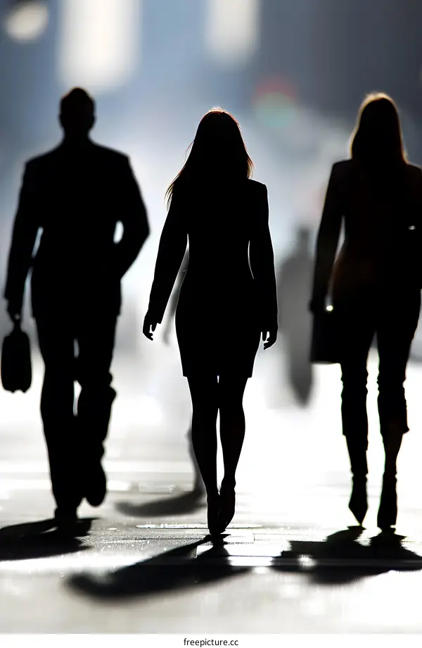 Silhouettes of Three People Walking in the City