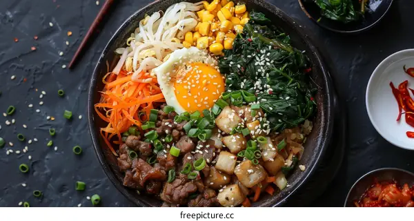 Korean Bibimbap: A Colorful Bowl of Rice, Meat, and Vegetables