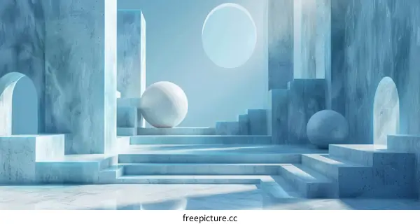 Abstract Blue Geometric Architectural Scene