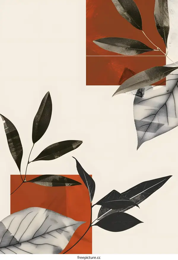 Abstract Leaves with Geometric Shapes in Neutral Colors