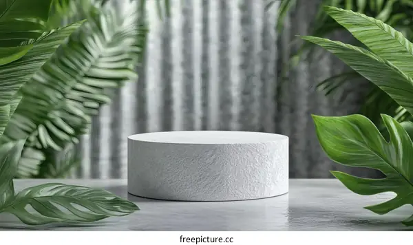 Abstract Product Display with Tropical Plants