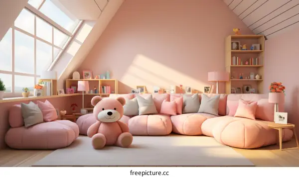 Cozy Pink Living Room with Teddy Bear