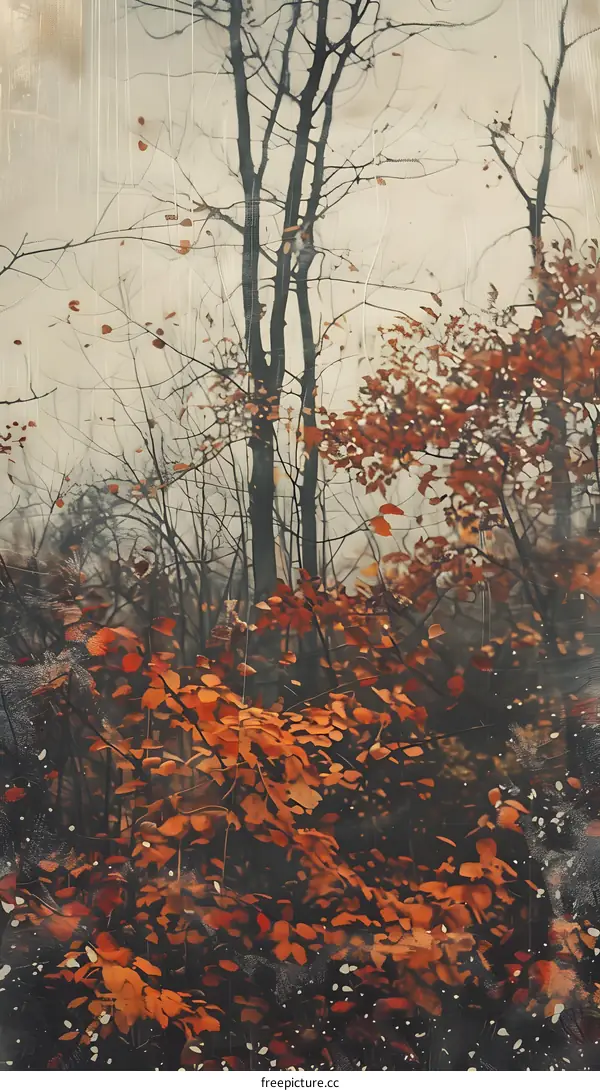 Autumn Leaves in the Forest with Vintage Texture