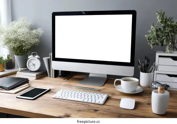 Modern Workspace with Computer and Accessories