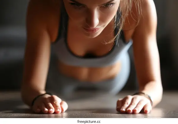 Woman Doing Plank Exercise Closeup