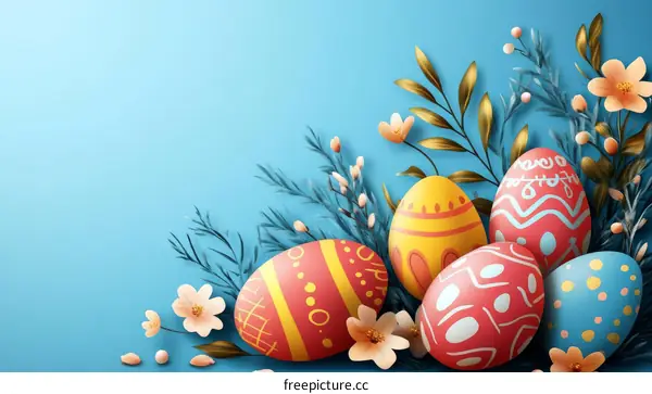 Easter Eggs Decorated with Flowers and Branches