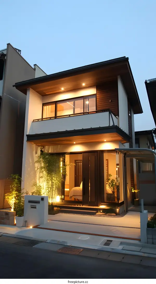 Modern Japanese Style House with Balcony and Yard