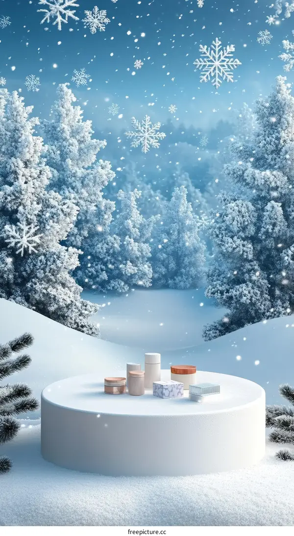 Winter Skincare Collection on Snowy Display