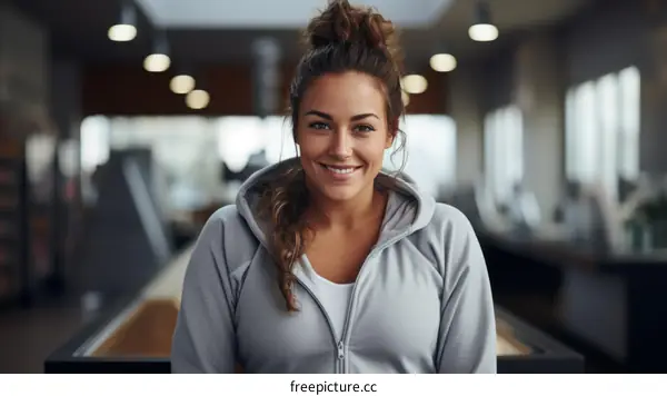 Portrait of a young woman smiling in a fitness center