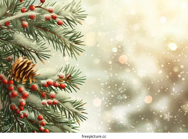 Holly Branch with Pinecone and Berries for Christmas Decor