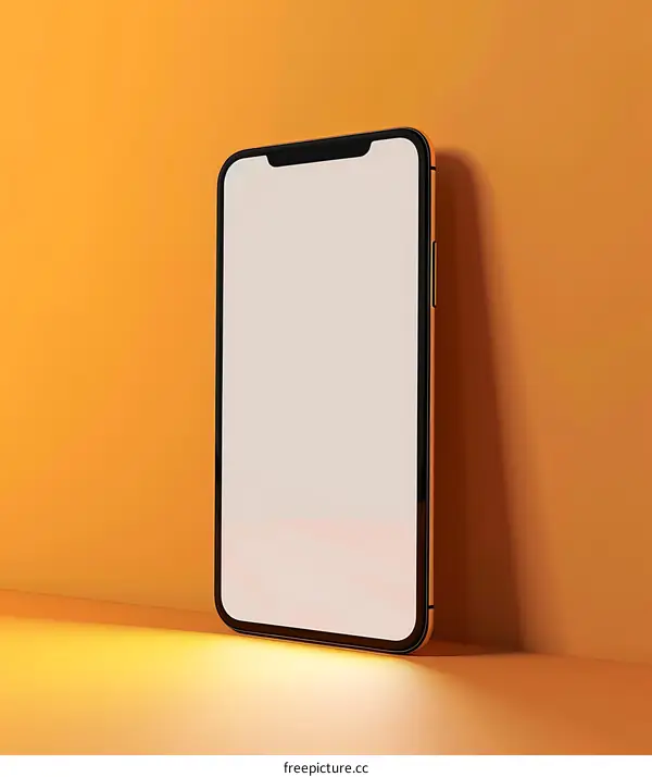 Blank Screen Smartphone Mockup Isolated On Orange Background