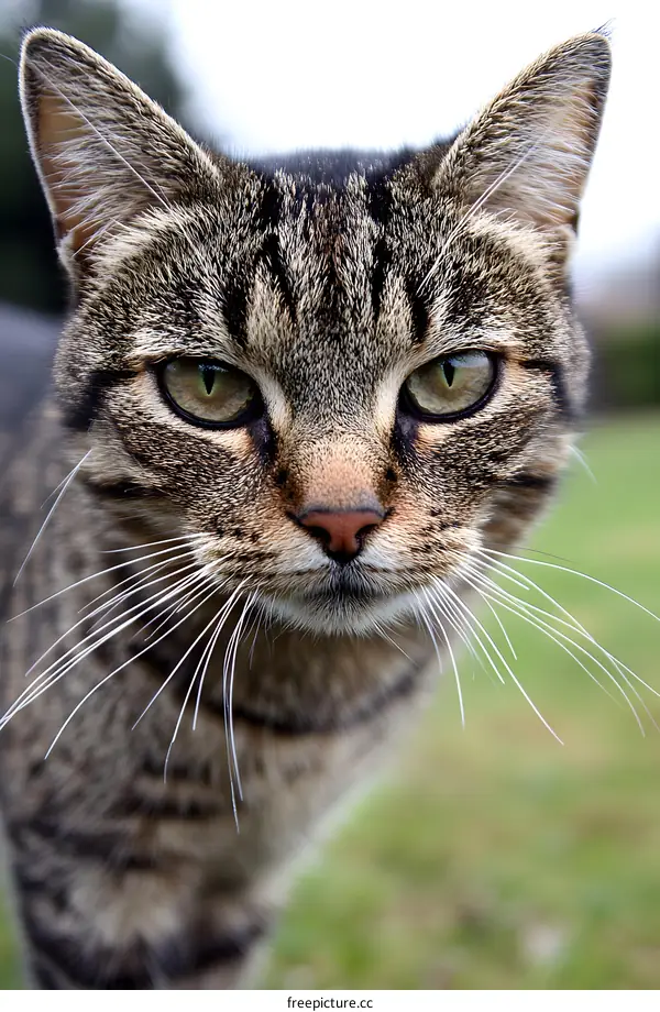Close Up of a Tabby Cat with White Whiskers