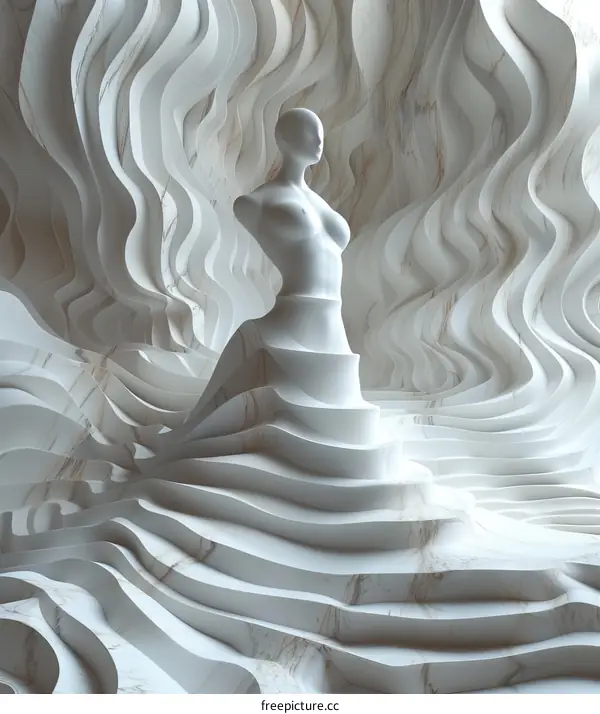 3D rendering of a female torso in a white marble-like material