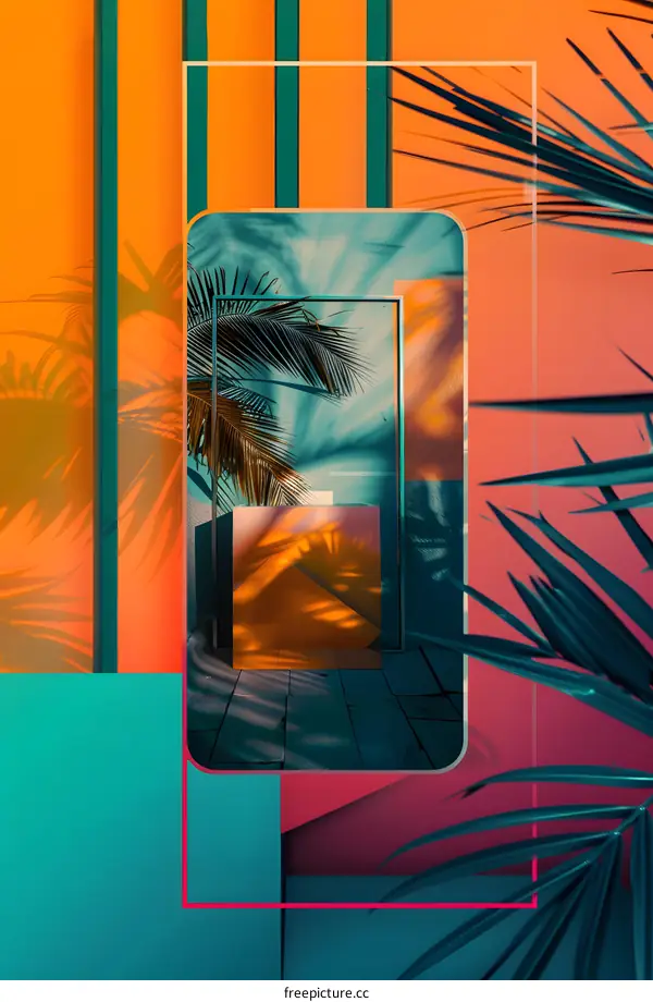 Abstract Minimalist Digital Art Palm Tree Shadow