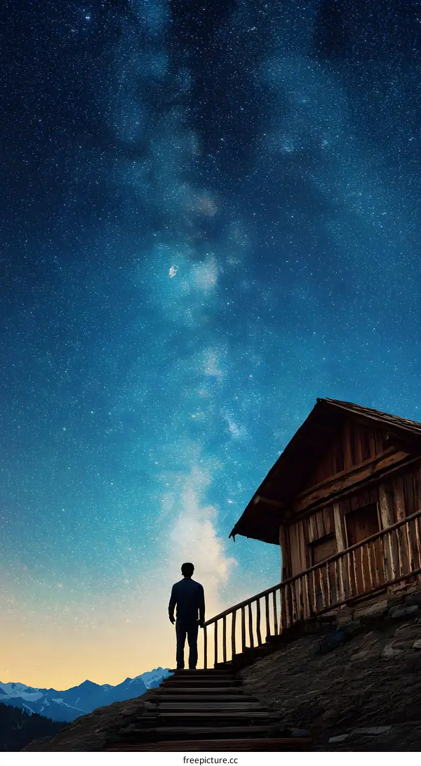 Silhouette of Man Standing on Stairs Looking at Milky Way
