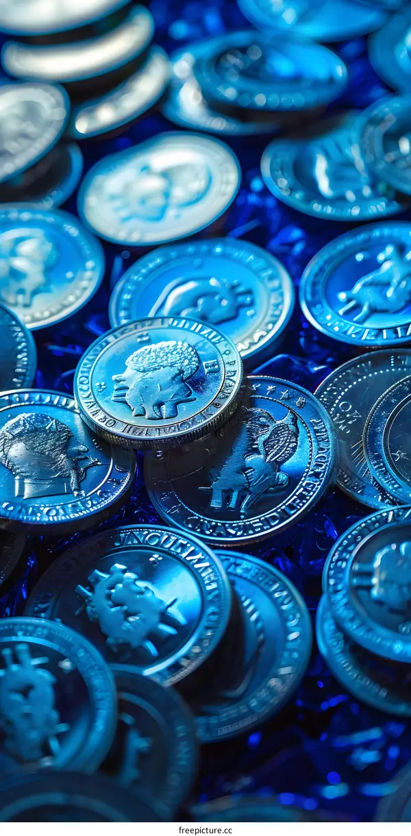 Close up of silver and gold coins