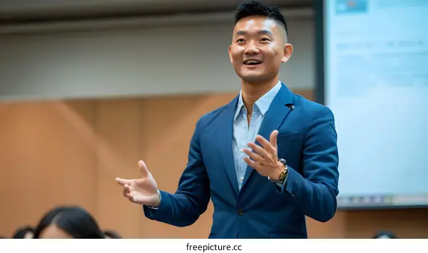 Asian Man Speaking in Business Meeting