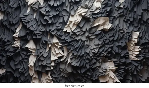 Black and white 3D illustration of a coral or feather-like organic structure