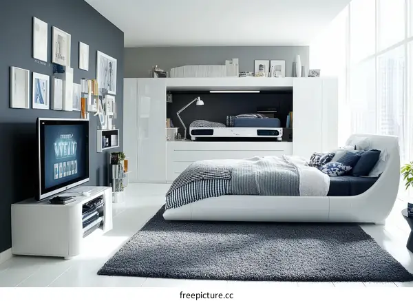 Modern Stylish Bedroom with Built-in Furniture