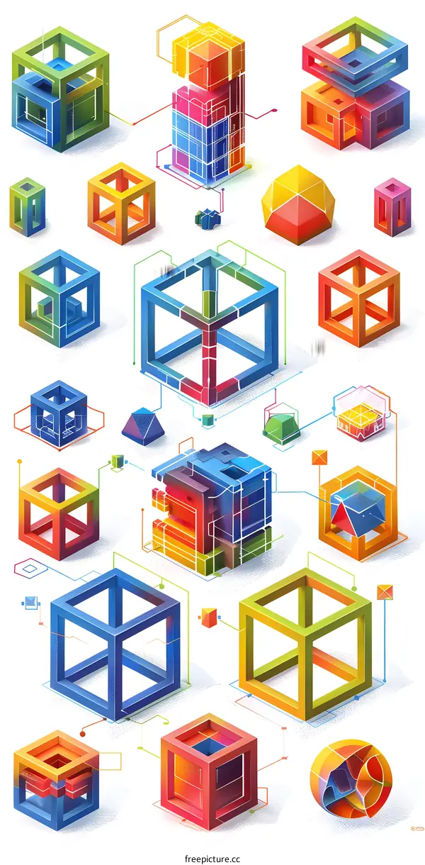 Colorful 3D Geometric Shapes Illustration