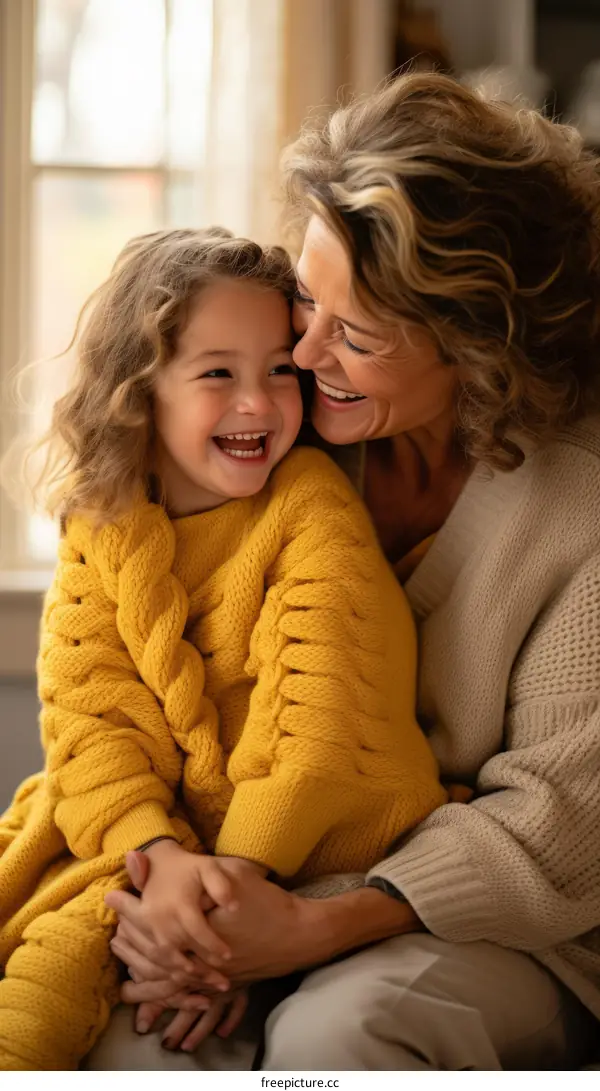 Grandmother and granddaughter laughing together