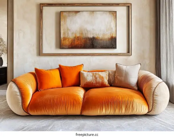 Modern Orange Velvet Sofa in a Stylish Interior