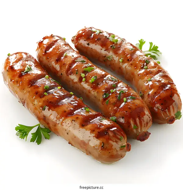 Grilled Sausages on White Background
