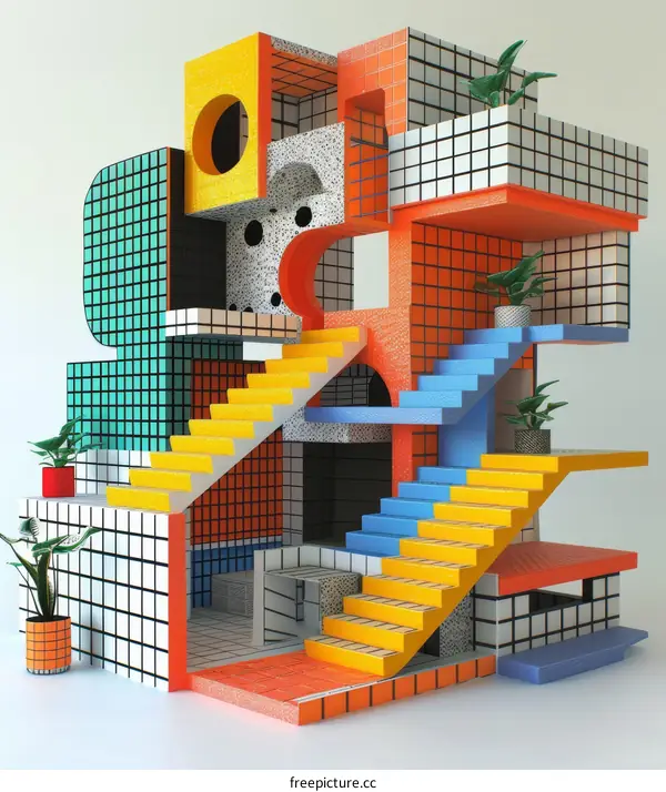 Abstract 3D Architectural Structure with Stairs