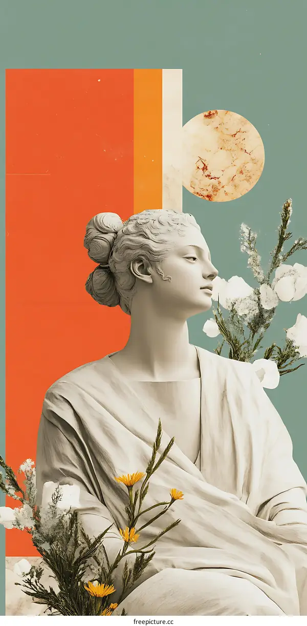Collage Art with Sculpture and Flowers