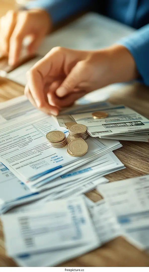 Woman Sorting Through Bills and Coins