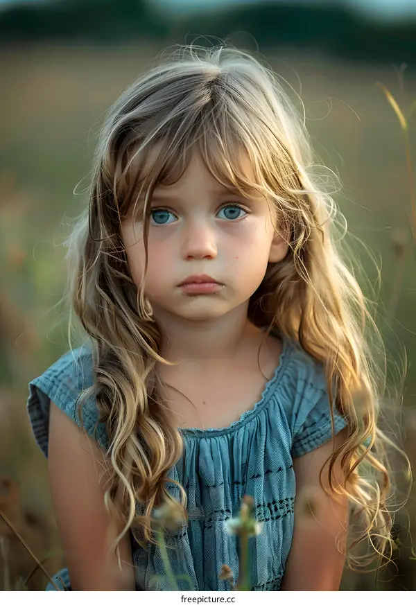 Portrait of a little girl with blonde hair and blue eyes