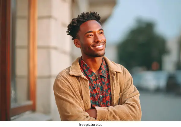 Smiling African American Man Outdoors in City