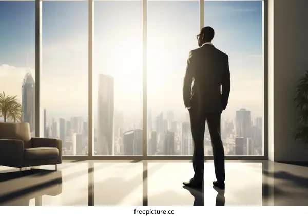 Ambitious African American Businessman Looking at the Cityscape