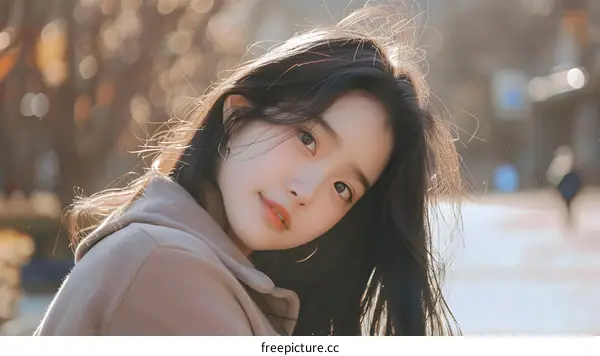 Portrait of a Young Asian Woman with Long Black Hair