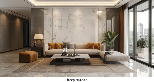 Modern minimalist marble texture living room interior design