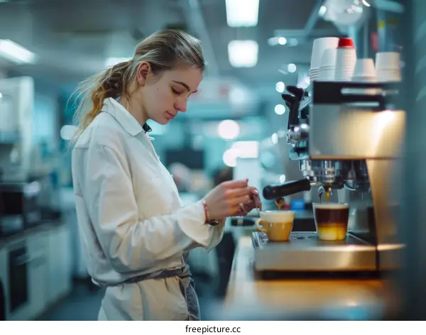 Barista making coffee with coffee machine