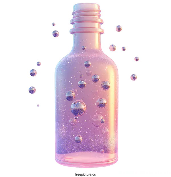 [Transparent Background PNG]Pink Glass Bottle with Bubbles Illustration