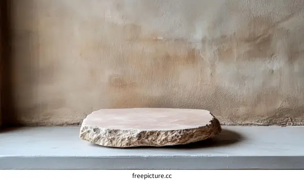 Rustic Stone Slab Display Platform Against Beige Wall