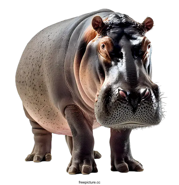[Transparent Background PNG]A large hippopotamus standing on a white background