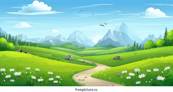 Beautiful Green Mountain Landscape With Winding Path