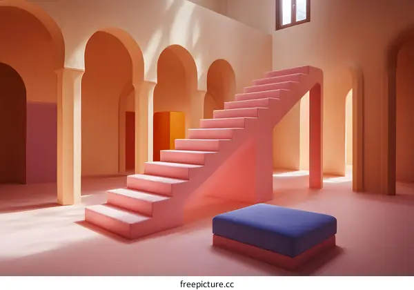 Pink Staircase In Minimalist Modern Interior Design